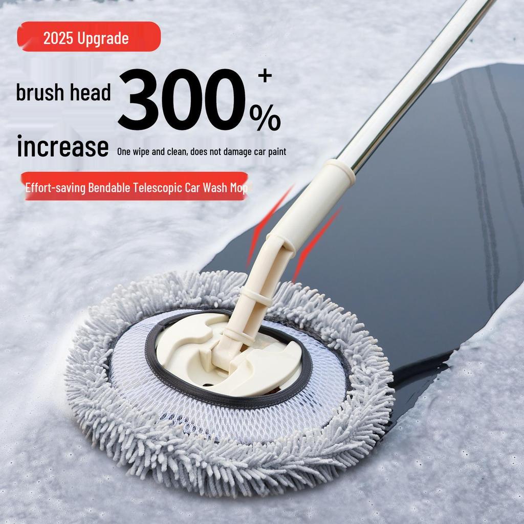Curved Soft Bristle Telescopic Car Wash Mop & Brush