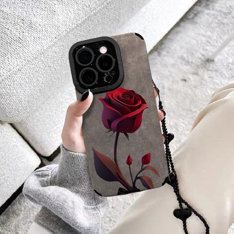 Red Rose Chain Suitable for Apple 16pro Mobile Phone Case Iphone15 Fur 14 Semen Hole 13 Silicone Anti-fall X