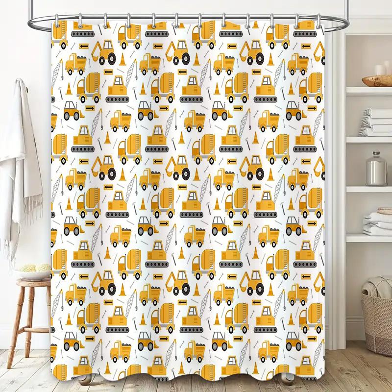 Construction Truck Shower Curtain Waterproof Farm Tractor Bathroom Decor Van Boys Room Modern Pattern Liner
