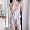 New Ice Silk Pajamas Women's Summer Suspender Nightdress Lace Lace with Chest Pad Pure Desire Style Loungewear Two-piece Set