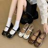 Sheepskin French Bow Leather Shoes Light Mouth Mary Jane Shoes Women's Round Head Silver Thick Heel Single Shoes Jk Small Leather Shoes