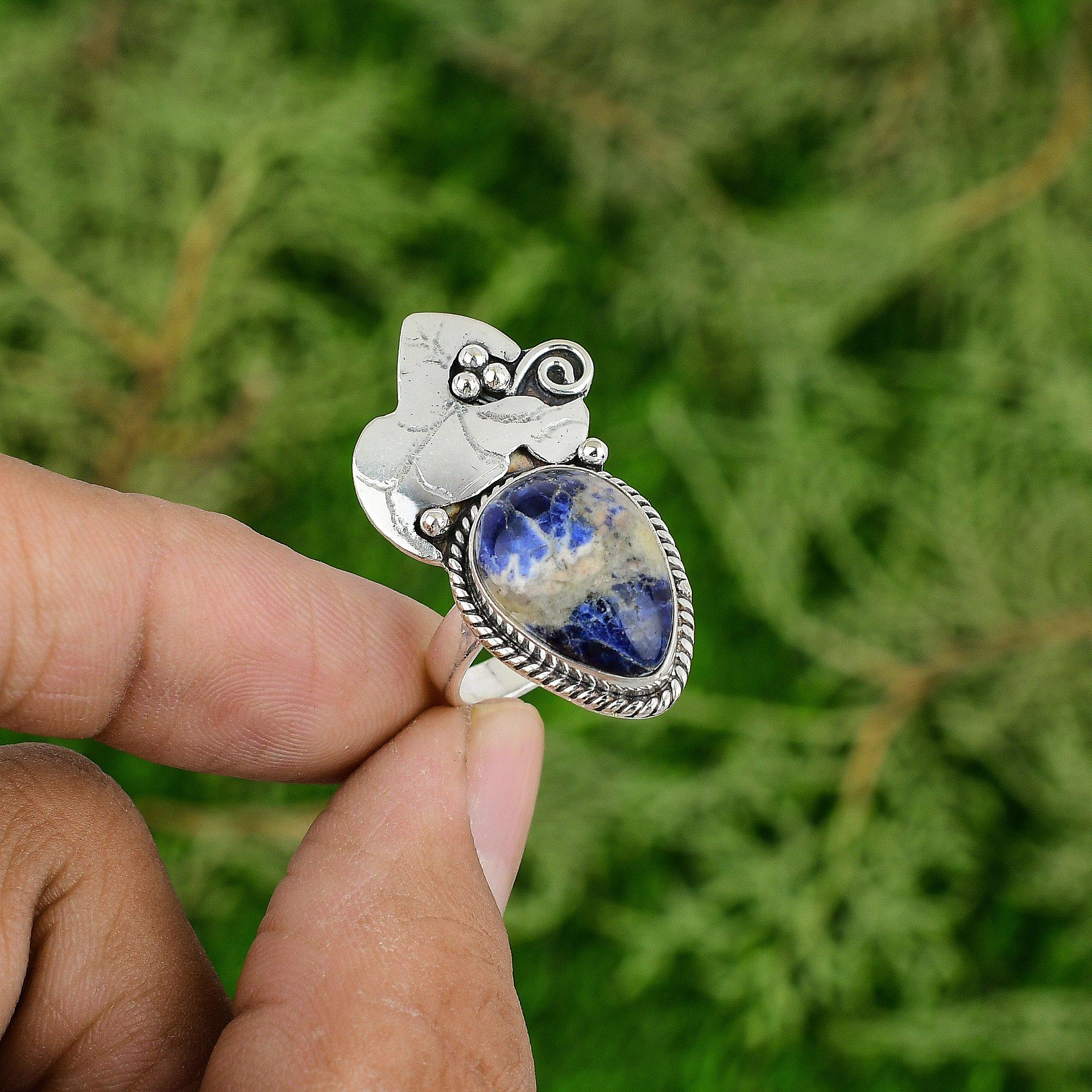 

Кольцо из натурального содалита из стерлингового серебра 925 пробы, размер 8,5, для девочек 8.5