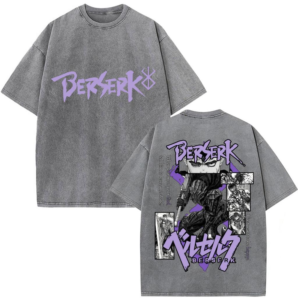 Unisex Washed Anime Berserk Guts T-shirts Swordsman Gatsu Sacrifice Zodd Cosplay T Shirt Oversized Cotton Vintage T Shirts Streetwear