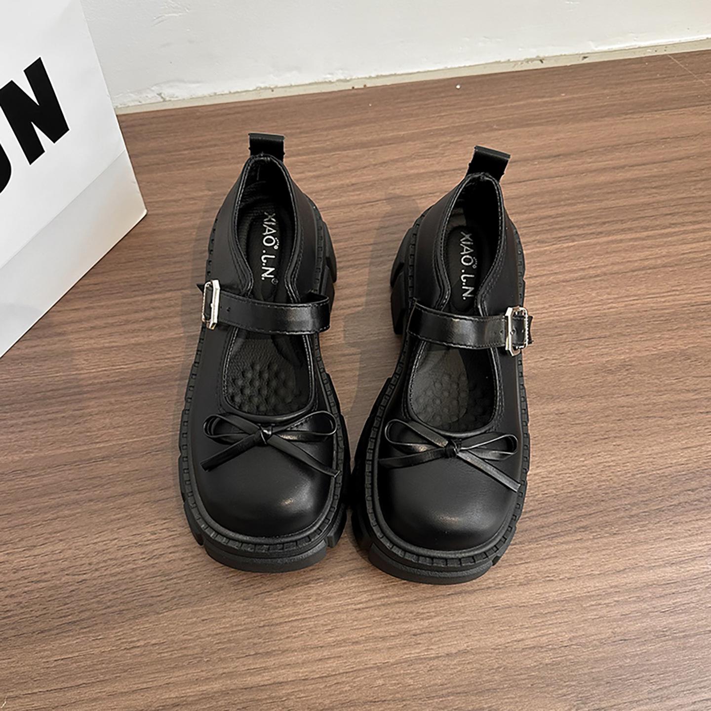 

Retro black British style heightened platform small leather shoes women s 2025 new summer skirt soft-soled Mary Jane shoes 39 матовий чорний колір