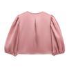 2025 Spring European & American Style Women's Satin Puff Sleeve Bow Top