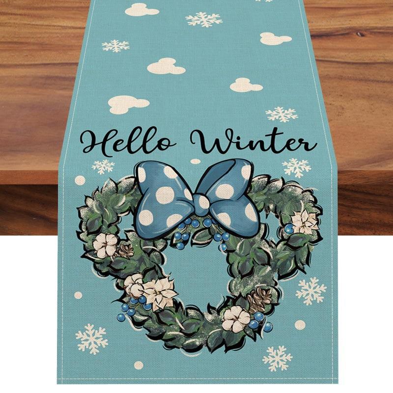 Festive Christmas Table Runner & Placemats Set - Cute Cartoon Print Heat-Resistant Coasters for Party Decor