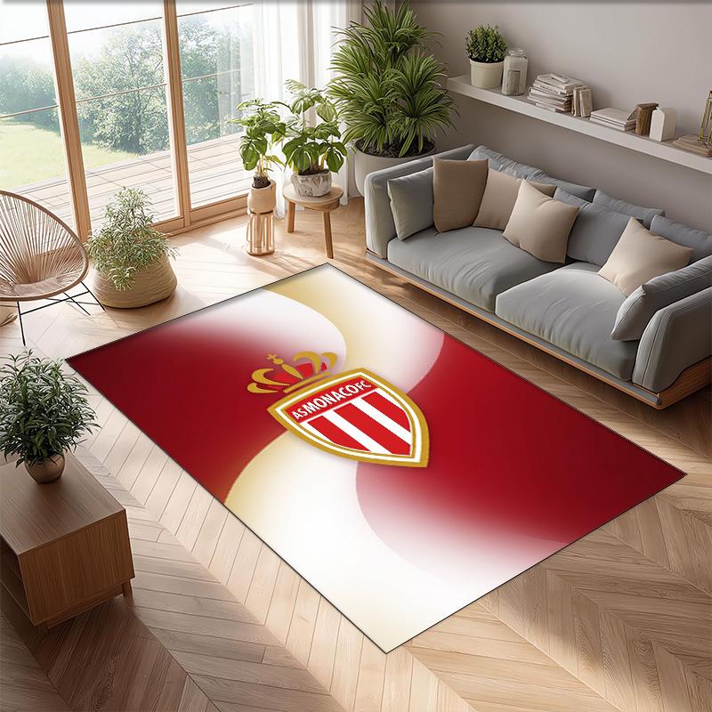 Monaco FC Soccer Football Pattern Soft Area Rug Non Slip Indoor Floor Carpet Sports Decor Mat for Bedroom