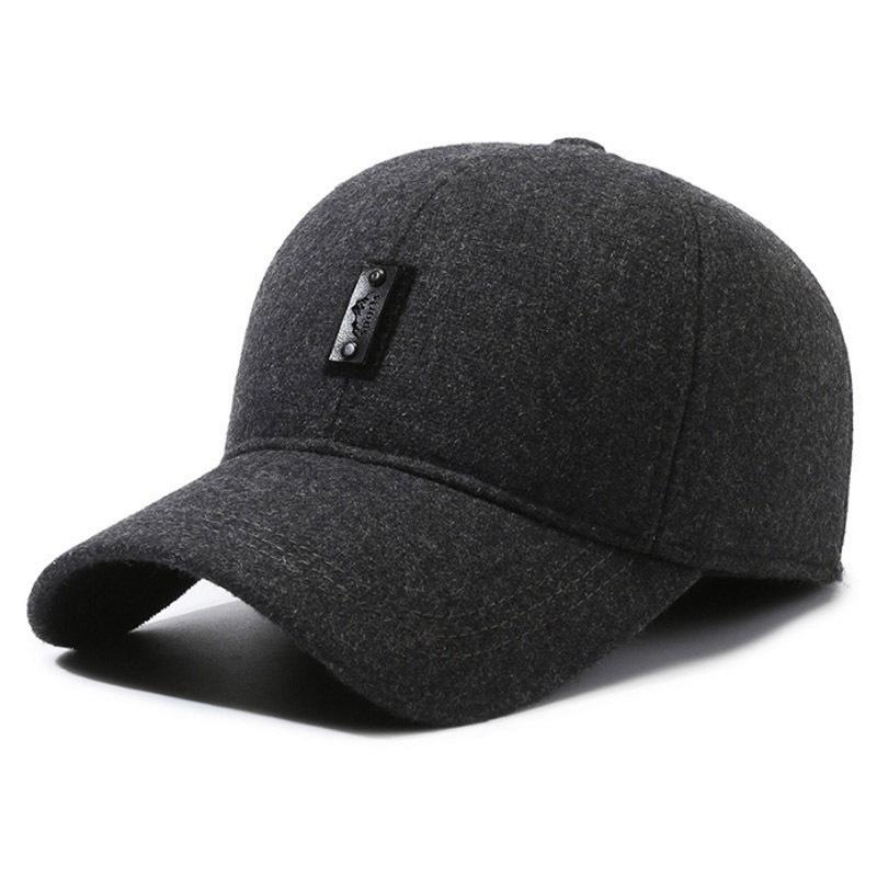 New autumn and winter men's thickened baseball cap fashionable outdoor leisure cold ear protection hat warm cap black