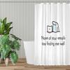 Funny Quote Shower Curtain – “None Of Your Emails Are Finding Me Well”, Laptop & Towel Art, Minimalist White Design