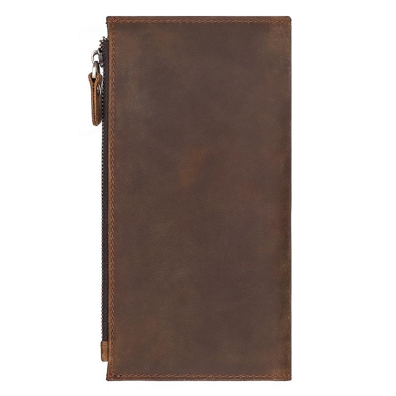 Crazy Horse Leather Long Wallet for Men Full Grain Cowhide Retro Business Wallet Handmade Snap Closure Card Holder Ready Stock