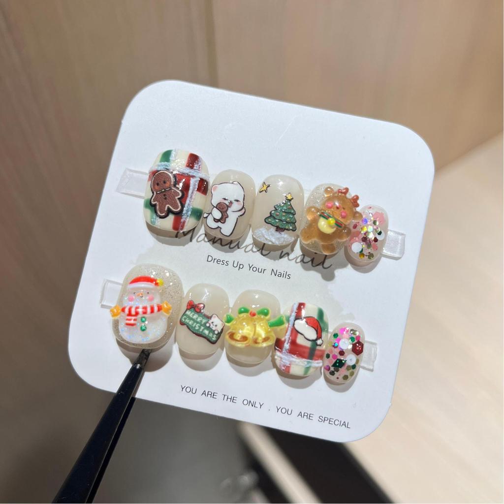 Christmas Collection: Cute Cartoon Girl Wearable Nail Stickers, Handmade & Removable