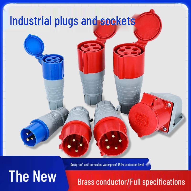 Waterproof 3-Pin 5-Hole Industrial Socket Connector (16A/32A) - Male-Female Mating, Non-Explosion-Proof.