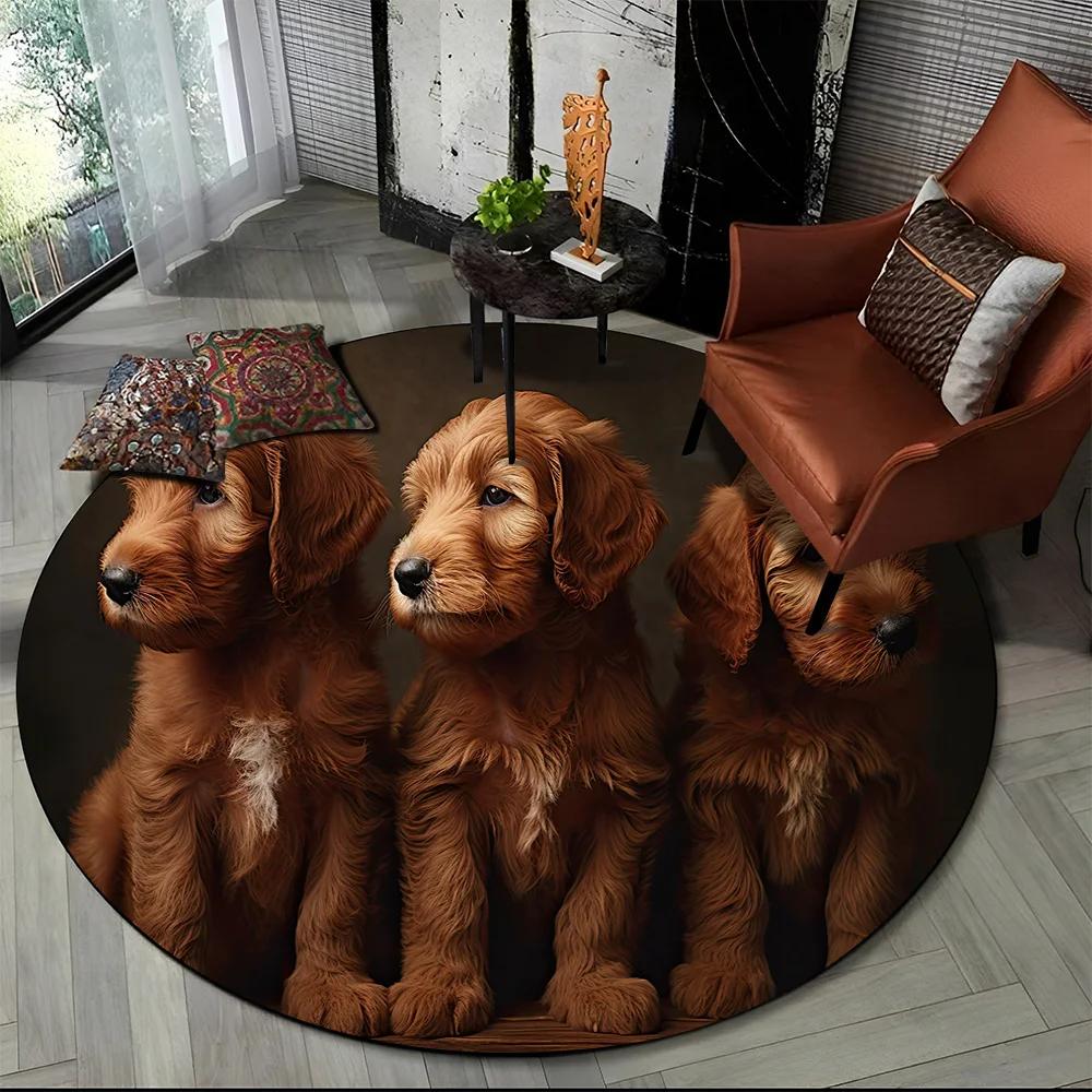 Cute Dog Samoye, Chihuahua, Husky, Koki Cartoon Round Area Rug,Carpet Rug for Living Room Bedroom Sofa Playroom Decor,Non-slip