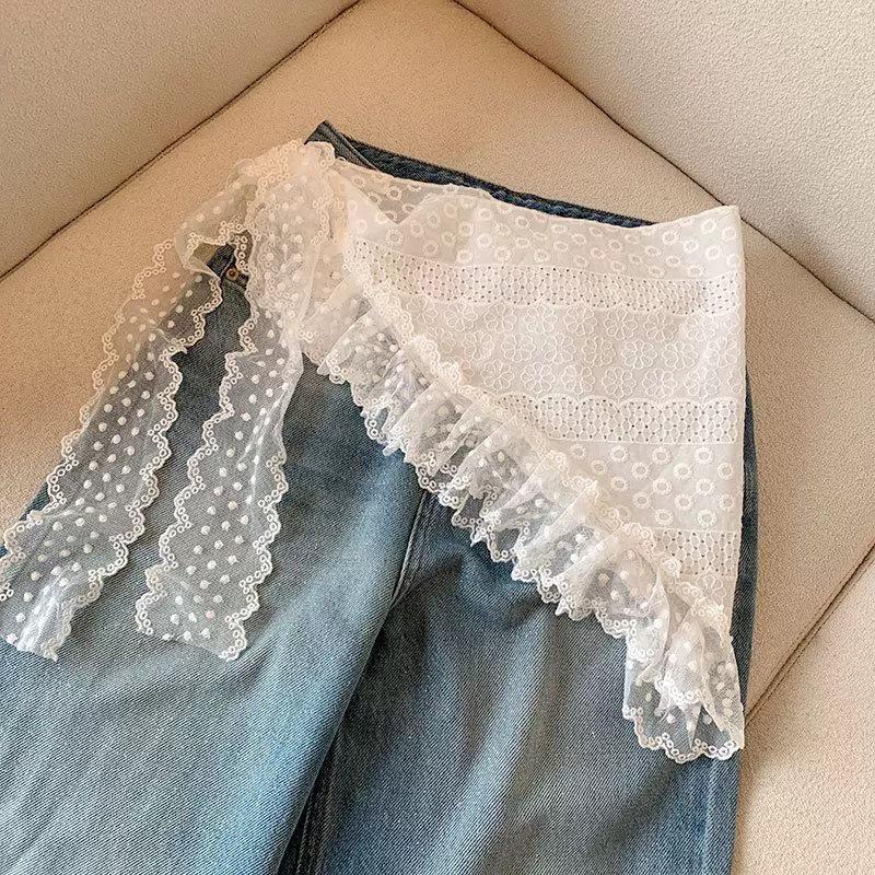 White Lace French Retro High-End Headscarf and Waistband for Women – Spring/Summer Triangle Wrap Hair Tie