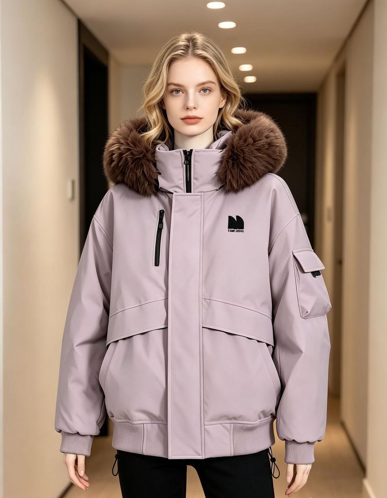 Winter short tooling cotton-padded women's new small man with big fur collar thickened pie to overcome cotton-padded coat women