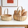 Reinforced Handle Organizer Handmade Woven Wood Storage Basket, Oval with Handle, Portable Food Serving Tray Large Capacity Bin for Kitchen