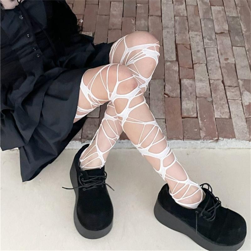 Y2K Distressed Tights Fishnet Stockings Summer Sheer Pantyhose Tights for Womens