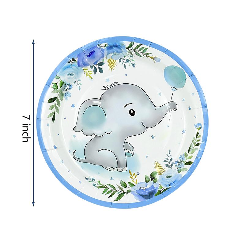 Blue Baby Elephant Disposable Tableware Set Paper Plate Cup Napkin Kids Boys 1st Birthday Party Decoration Baby Shower Supplies