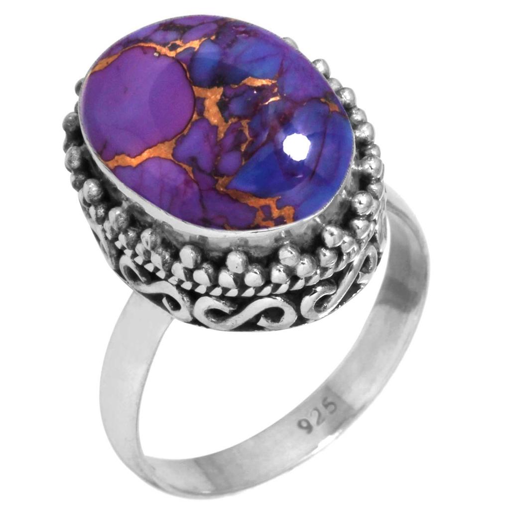 925 Sterling Silver Ring Women Gemstone Handmade Jewelry Anniversary Gift Blue Green Purple Copper Turquoise Pearl Lapis Mother Of Pearl Boho