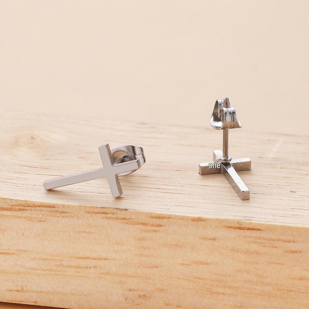 Stainless Steel Cross Stud Earrings - Fashion Jewelry