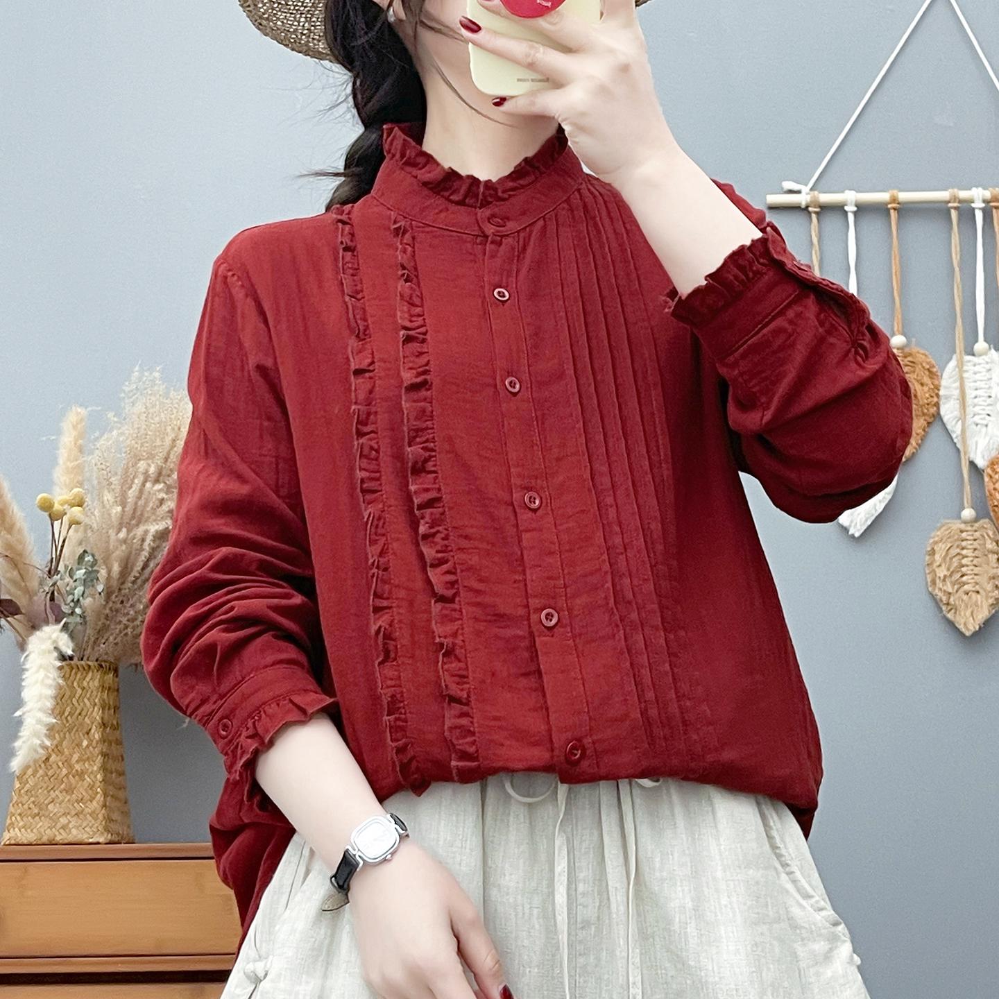

Double-Layer Cotton Long-Sleeve French Lace Pleated Top M (100-130 jin)
