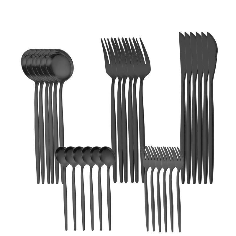 30 Pcs Black Gold Cutlery Set Chopsticks Knife Fork Spoon Golden Stainless Steel Korean Dinnerware Set Luxury Tableware Set