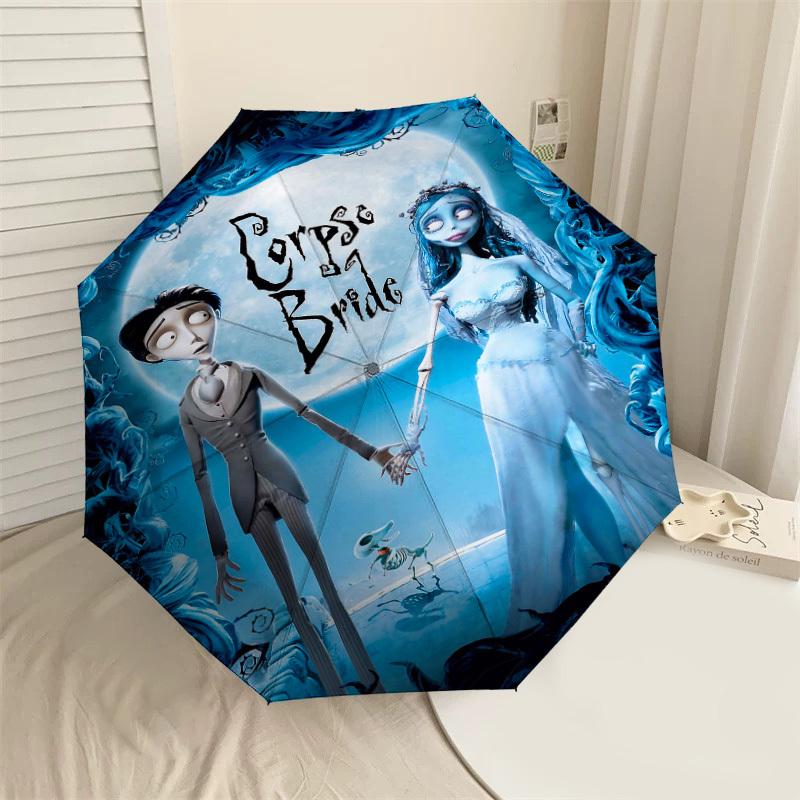 

1pc Corpse Bride Automatic Open/Close Umbrella Compact Folding Umbrella with 8-Rib Shaft lightweight esign, for Women/Men1238A
