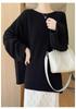 Women's Mid-Length Wool-Cashmere Sweater - 2025 Autumn/Winter Collection, Round Neck, Loose Fit, Knit Outerwear.