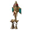 Golden & Colorful Stone Work Handcrafted Lord Ganesha Wall Hanging Brass Diya of 3 Wicks with 3 Bells - Designer Diya, Deepam for Home