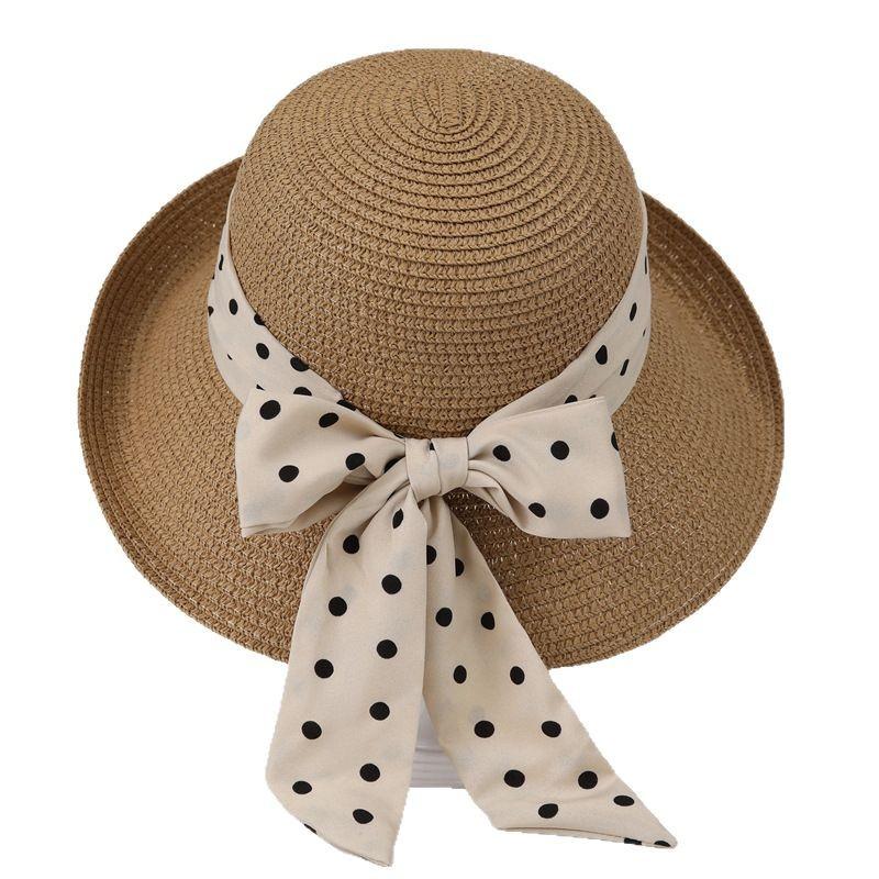 French sunshade straw hat shows temperament, advanced sense, bow basin hat, summer vacation travel sun hat children