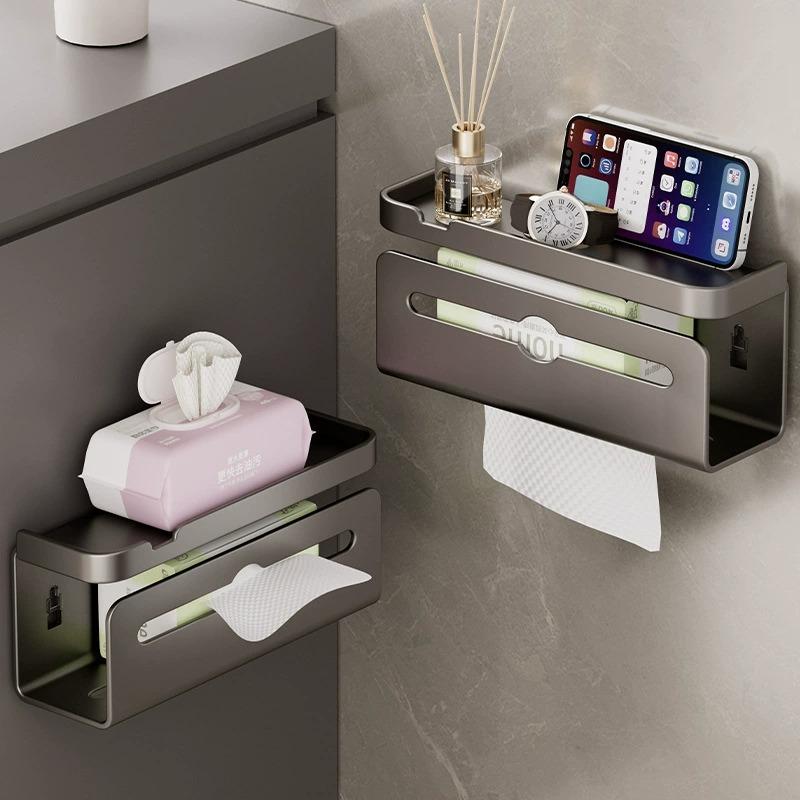 Wandmontierter Toilettenpapierhalter, bohrfreier Badezimmer-Organizer mit Handyablage