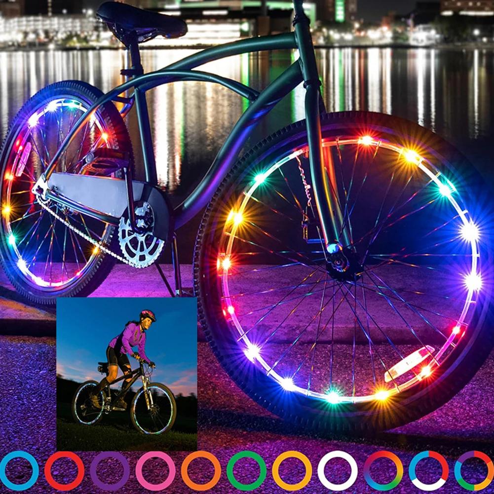 1-5Set LED Bike Wheel Lights Remote Control Safety Warning Tire Strip Light 2 Meters 20 Lights 16 Colors for Bike Night Riding