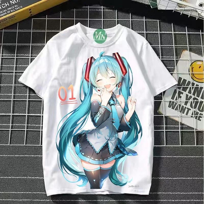 TXHatsune Miku Co-branded Animation 2D Short-sleeved T-shirt Cartoon Comic Printing Student Ladies Short-sleeved Clothes New Style