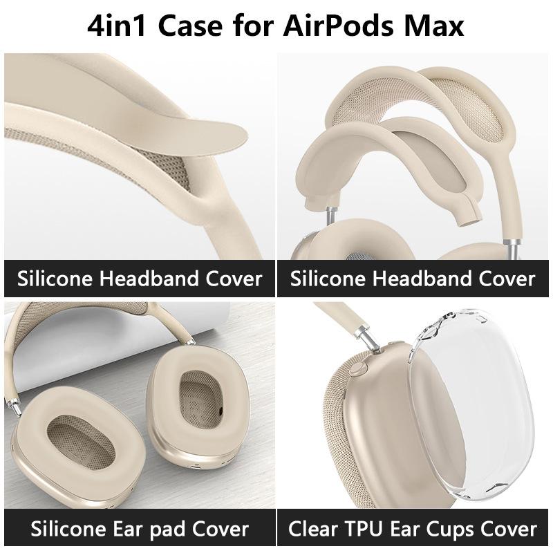 4-in-1 Protective Case Set for AirPods Max 1/2 - Clear Earcups + Silicone Headband and Earpads