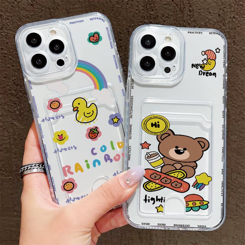 Card Slot Holder Silicone Wallet Pocket Case For iPhone 17 Air 16 14 Pro Max Oppo Reno 10 11 12 F Samsung S23 S24 S25 Plus Cover Clear Phone Bumper