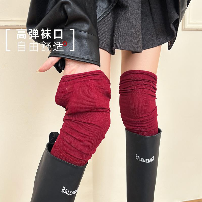 Red Over The Knee Socks New Year'S Socks New Year'S Elongated Stack Socks Solid Color Stocking Socks