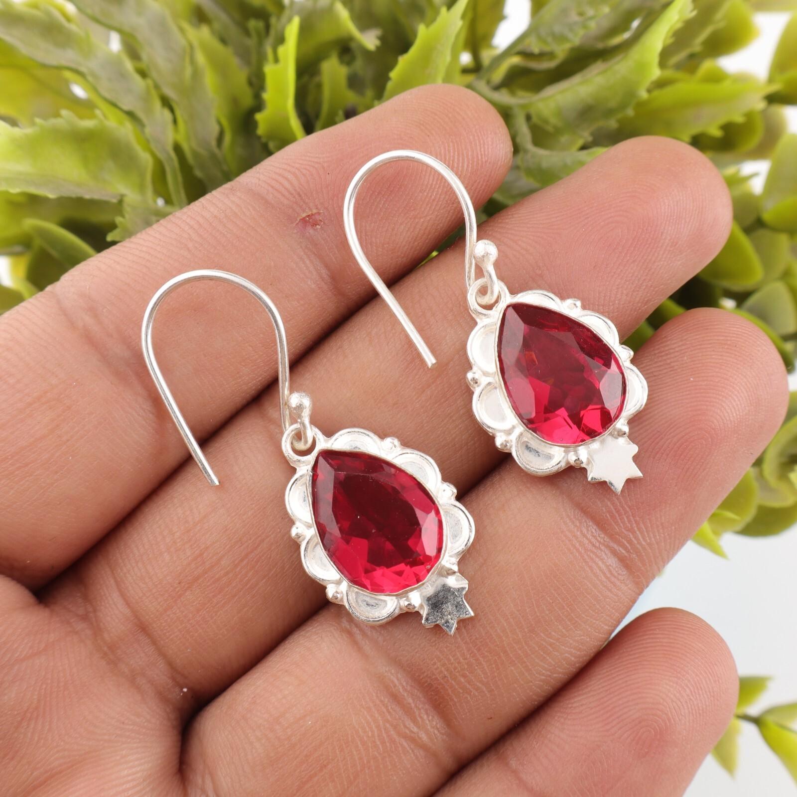 

Pink Rubellite Gemstone 925 Solid Silver Handmade Jewelry Dangle Earrings 1.6 EE-163-7