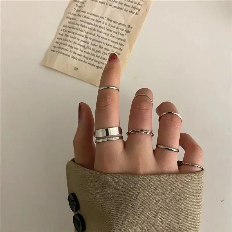 3Pcs Vintage Punk Moon Stars Rings for Women Retro Silver Color Geometric Sun Opening Knuckle Unisex Trendy Finger Ring Jewelry