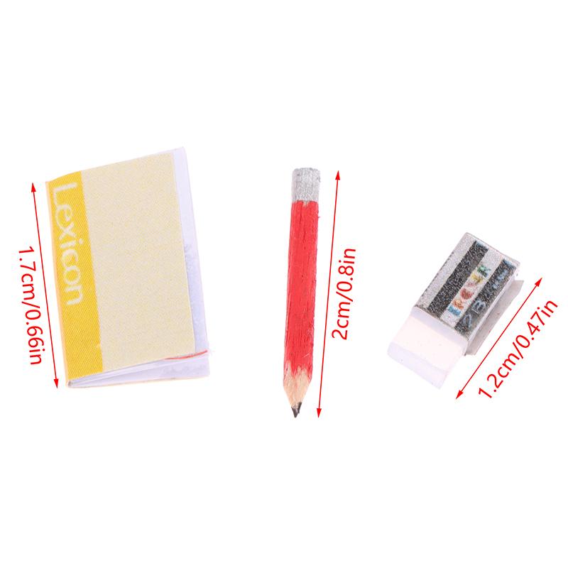 1 sett 1:12 Dukkehus Miniatyr Notebook Blyant Viskelær Student Skrivesaker Modell Barn Late Leke Leke Dukkehus tilbehør