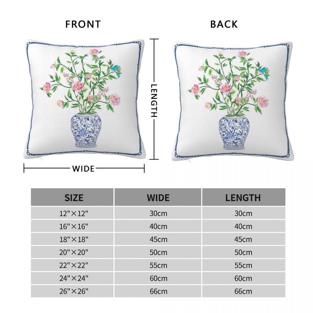 Chinoiserie Ginger Jar Bamboo Frame Square Pillowcase Polyester Linen Velvet Pattern Zip Decor Bed Cushion Case 45X45