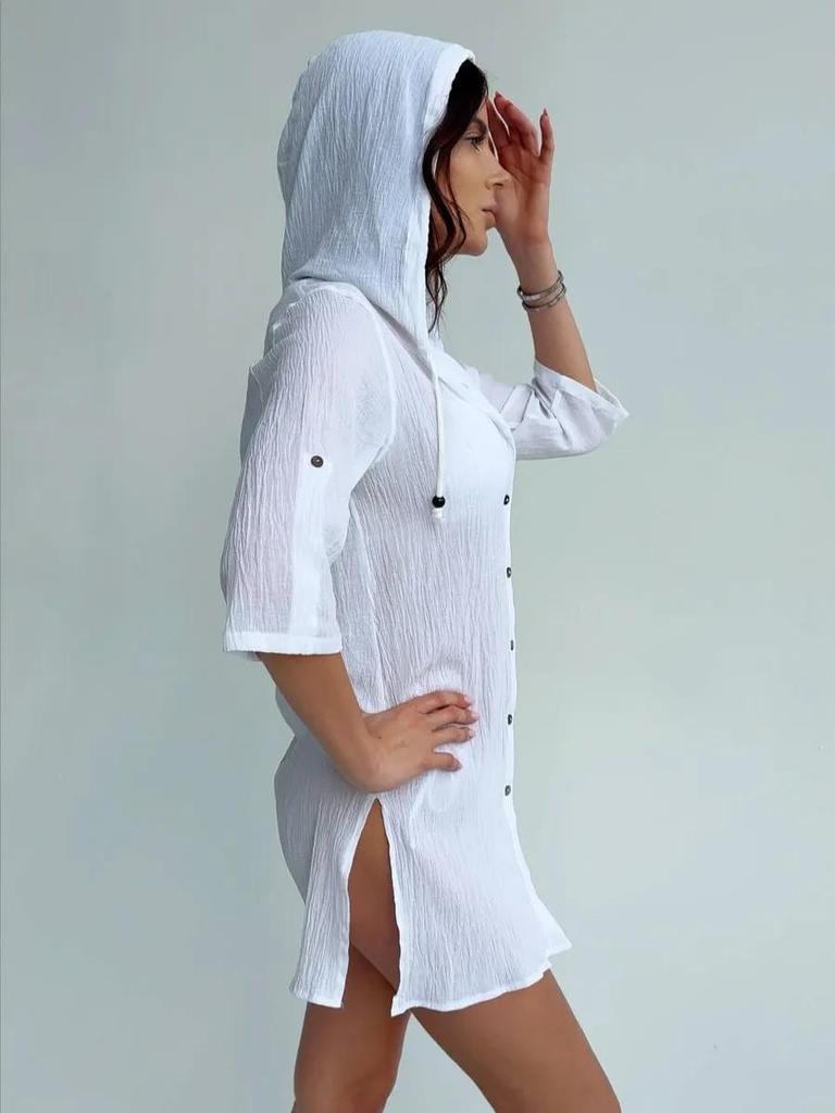 Women's Silk Bamboo Cotton Hooded Cardigan Beach Cover-Up