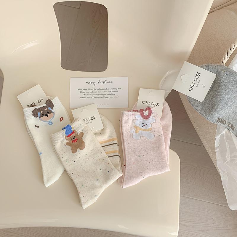 Spring And Autumn Cute Socks, Mid-Tube Socks, Trendy Pure Cotton Yarn, Boneless Cartoon Children'S Korean Socks