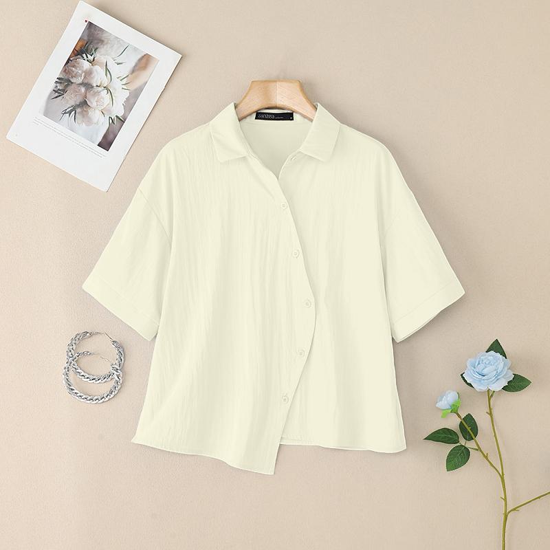 ZANZEA Γυναικείο Casual Μπλουζάκι με Κολάρο και Κοντό Μανίκι