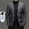 Men's Winter Suit-Style White Duck Down Jacket with Detachable Scarf, 90% Down Filled for Cold Protection and Warmth.