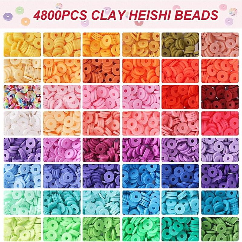 4800PCS Clay Beads for Bracelet Making Kit Clay Flat Polymer Beads Jewellery