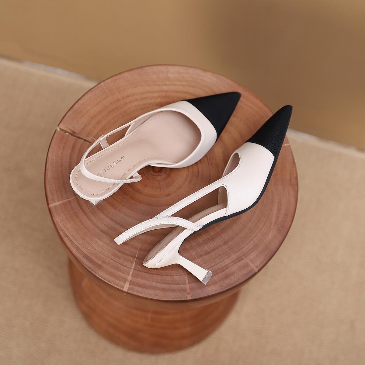 

699-115 pointed head color matching high-heeled sandals new French small fragrant style bag head rear empty stiletto sandals women s shoes 40