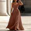 ZANZEA Bohemian Women Elegant V-Neck Straps Sleeveless Sling Long Dress