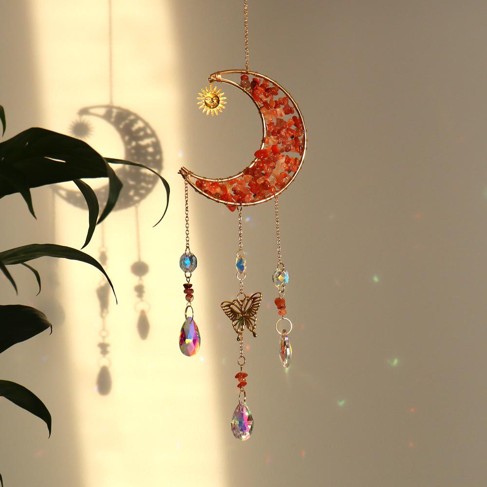 Natural Crystal Butterfly Wind Chime: Moon Pendant & Sun Catcher for Home & Garden T85
