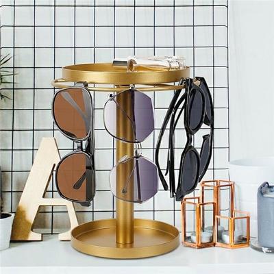 A95D-360°Rotating Sunglass Organizer Storage Glasses Holder Stand Glasses Organizer With Tray For Desk Home Decor (Gold)