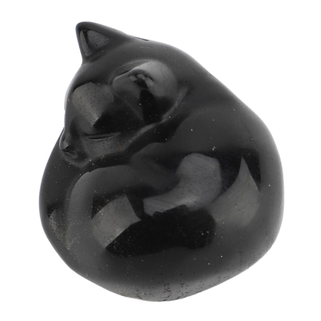 Cat Crystal Statue Compact Multifunctional Cute Crystal Sleeping Cat Decoration for Home Obsidian (Black Stone)